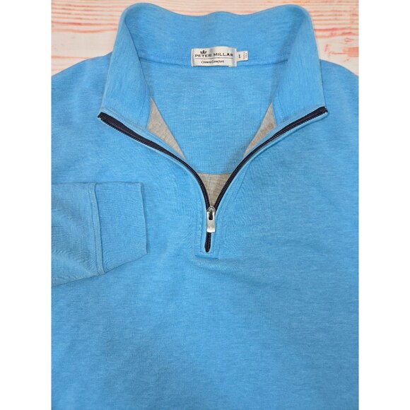 Peter Millar Crown Comfort Blue 1/4 Zip Pullover Large Cotton Blend - Picture 3 of 6